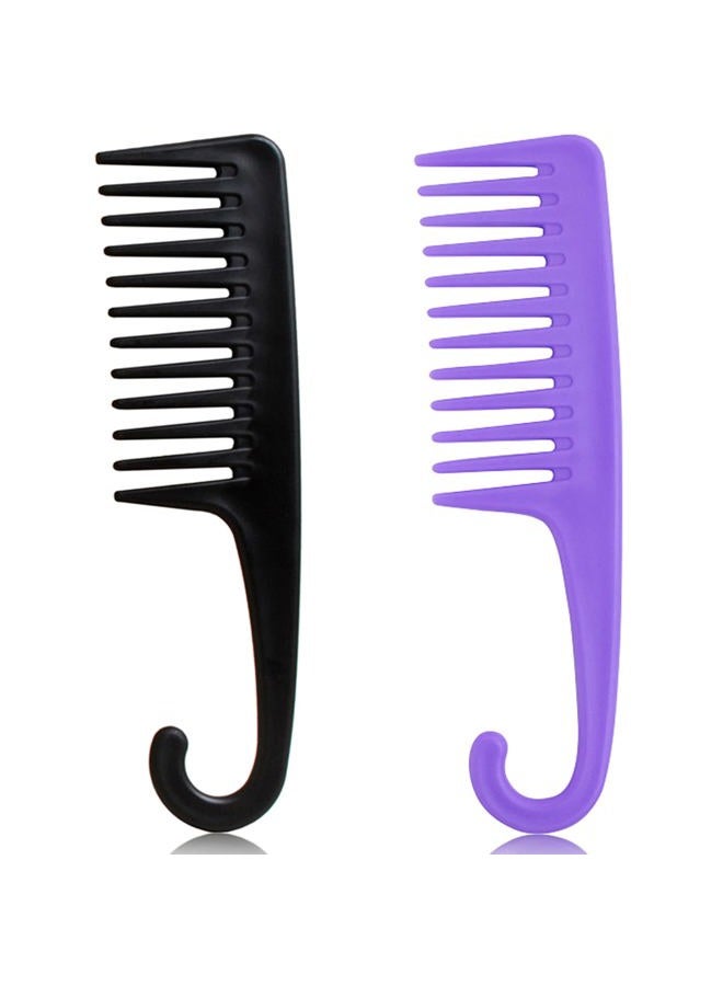 SmaringWing 2PCS Large Wide Tooth Comb, Shower Combs with Hook for Wet Curly Hair, Premium Big Hair Brush Combs to Detangle Curls, Women Detangler Comb for Detangling Wigs, Styling Dry Thick Long Cabello - Image 1